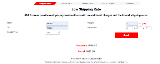 j&t malaysia pricing sample