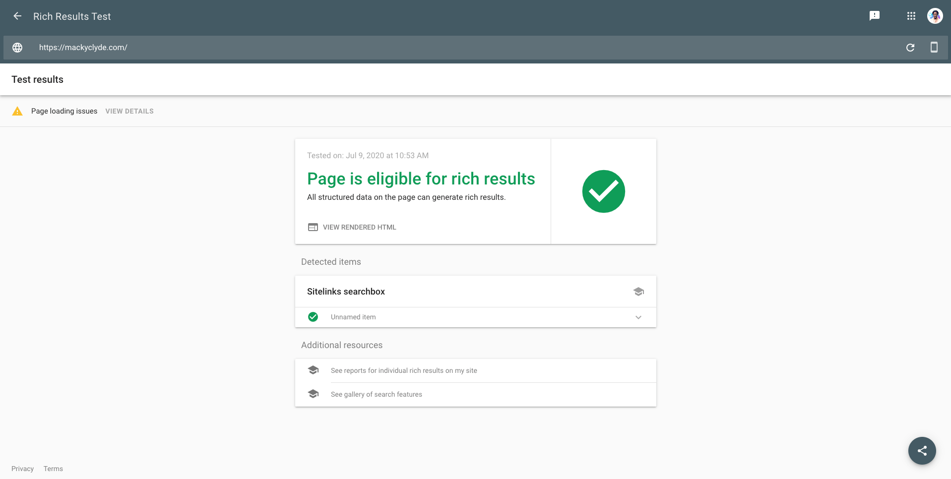 google rich results test tool