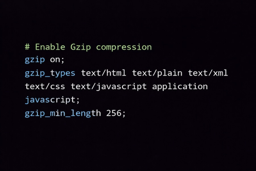 Code snippet showing the implementation of Gzip compression in a server configuration file.