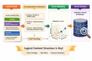 Diagram illustrating how a content chunk is converted into a vector embedding for AI search and retrieval
