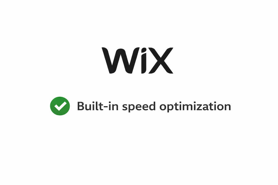 Iconic logos of popular AI website builders (Wix) next to a checkmark indicating built-in speed optimization.