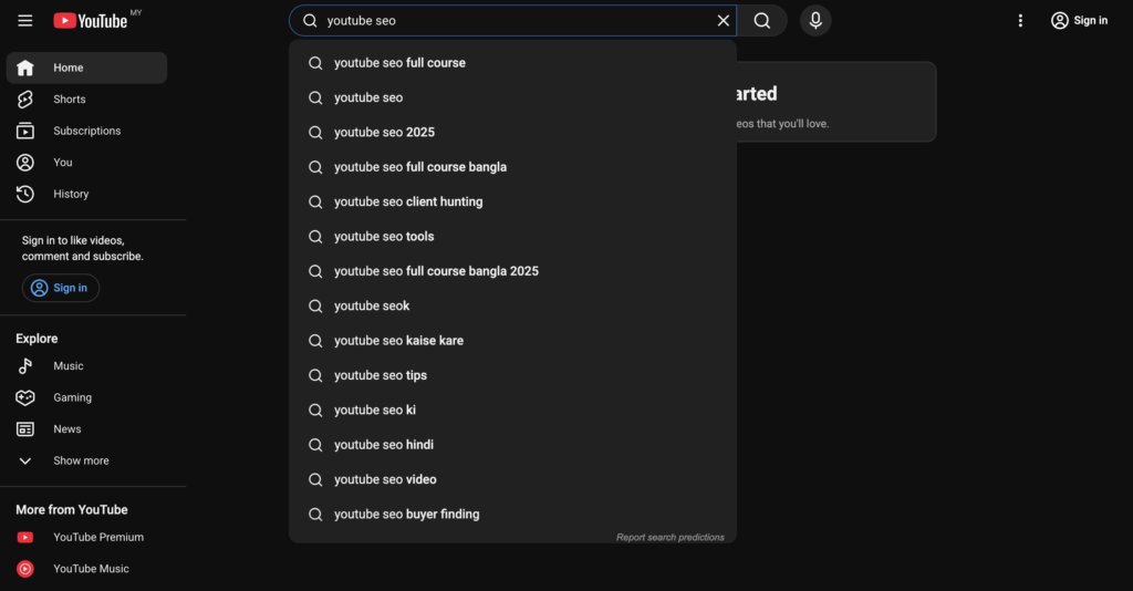 Query search on youtube platform