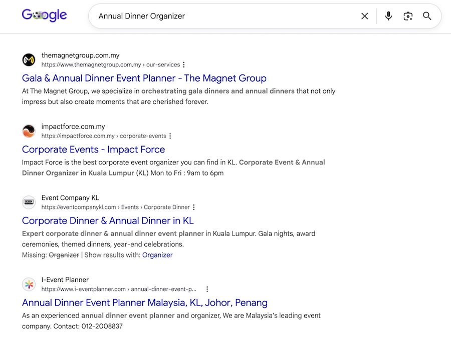 Annual Dinner Organizer — results chart
