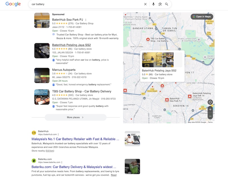 "Car Battery" — SERP result