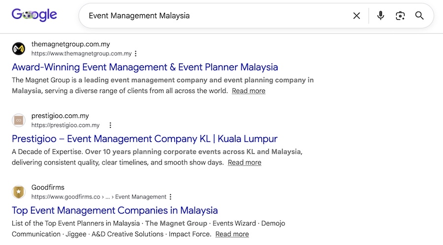 Event Management Malaysia — results chart
